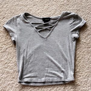 Grey criss cross v neck crop top